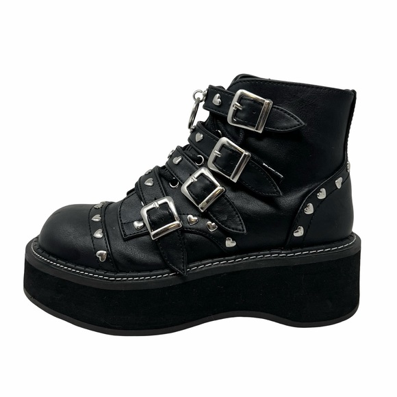 Demonia Emily-315 Ankle Boots Size 7 Black Vegan Leather Platform Whimsigoth - Picture 3 of 12